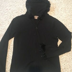 Fur trimmed hoodie cardi